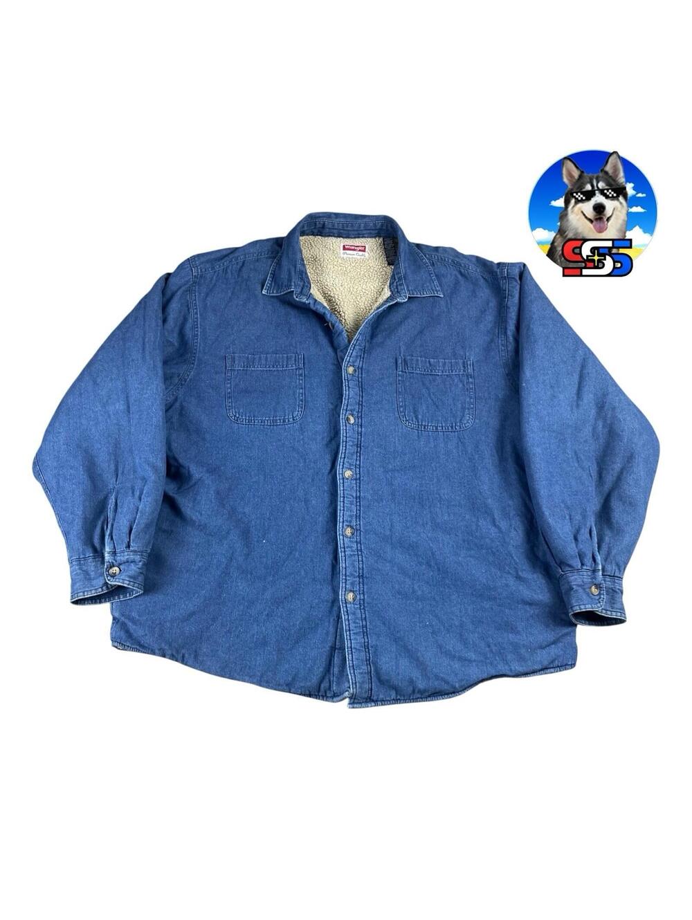 Y2K Wrangler Denim Jacket Shirtjac Sherpa Lined Heavy Button Up Men's 2XL